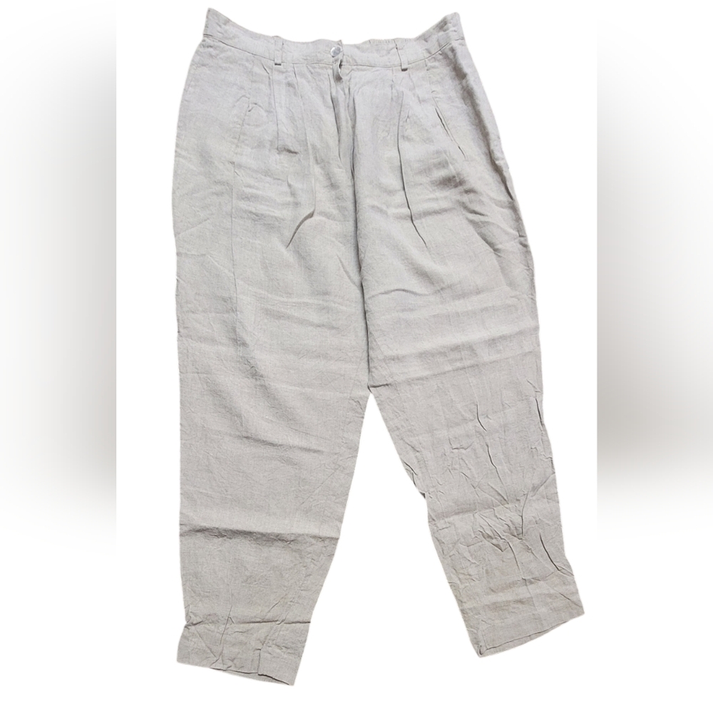 * Linen pants Jennifer Moore 20W/34 100%   pleated slacks tan color